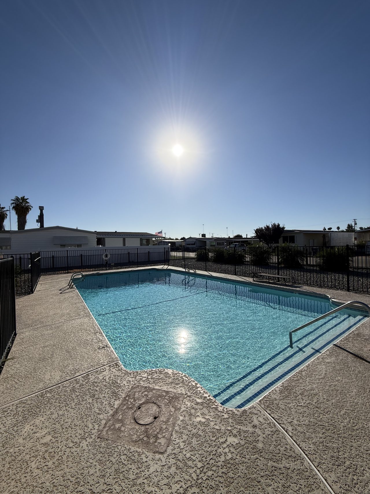 Swimming pool and shaded seating at Rancho Exeter